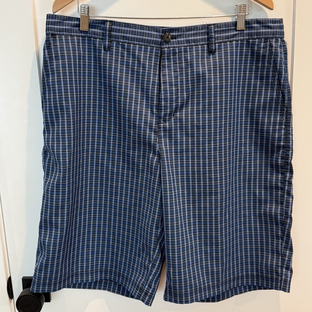 Adidas Shorts Mens 36 Blue‎ Plaid Golf Chino Flat Front Performance Casual